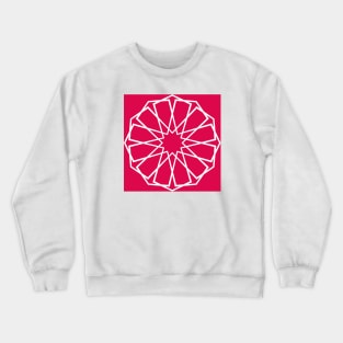 White Islamic Geometric Pattern Stars on Pink Background Crewneck Sweatshirt